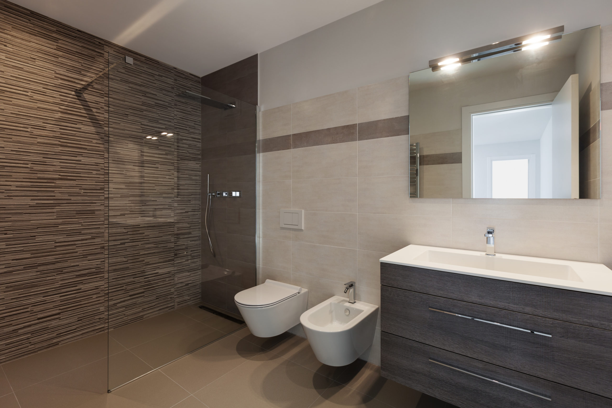 interior of new apartment, modern bathroom with shower